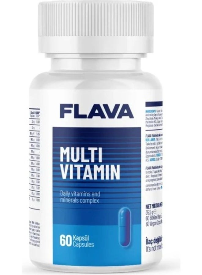 Flava Daily Multivitamin Supplement 60 Capsules for Energy, Immunity, Bone Health